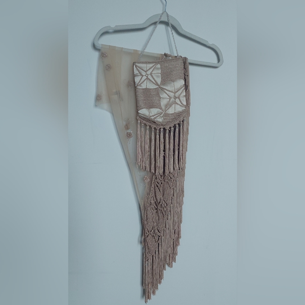 Sue Wong Champagne Pink Fringe Shawl with Matching Purse